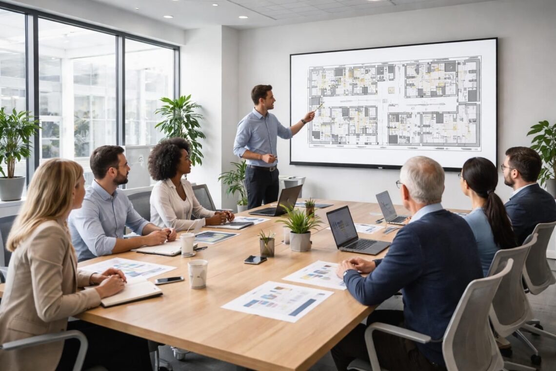 découvrez comment projeter en réunion les plans d’aménagement de vos bureaux sur écran de projection pour une meilleure collaboration et prise de décision.