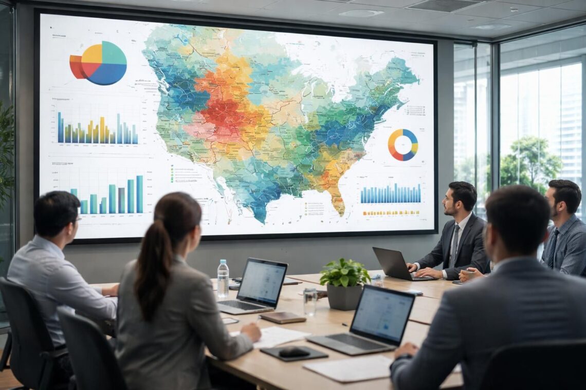 découvrez comment afficher une carte secteur et des données de prospection sur un écran de projection pour optimiser vos analyses et présentations commerciales.