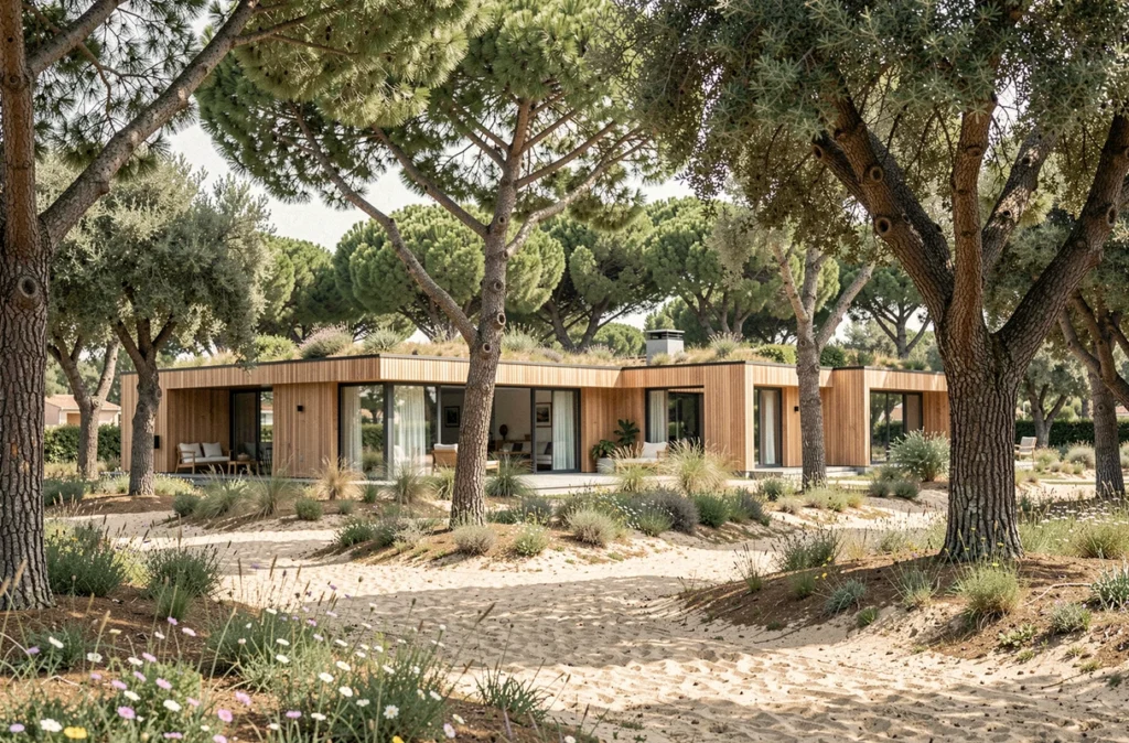 Résidence Effet Nature à Fréjus dans le Var intégrée dans un cadre forestier provençal avec bardage bois