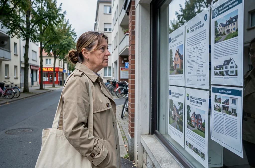 Femme consultant des annonces immobilières dans une agence de Besançon pour choisir un quartier résidentiel