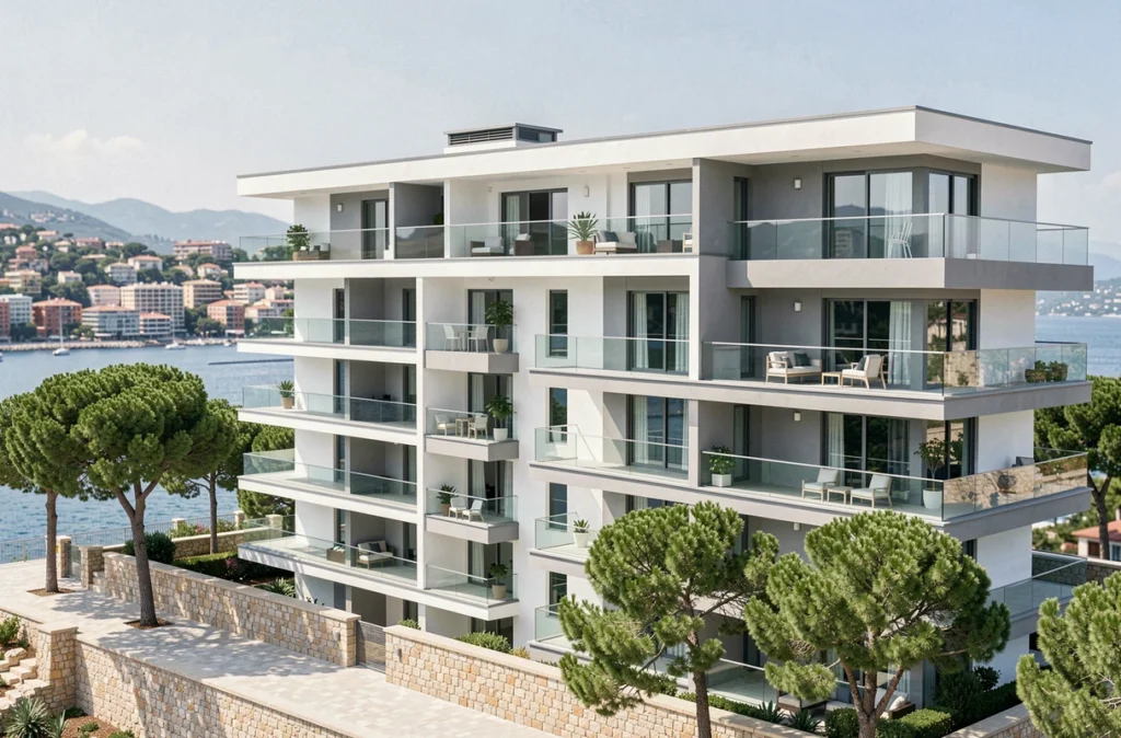Programme Viva Mare à Nice avec vue panoramique sur la mer et façade vitrée contemporaine