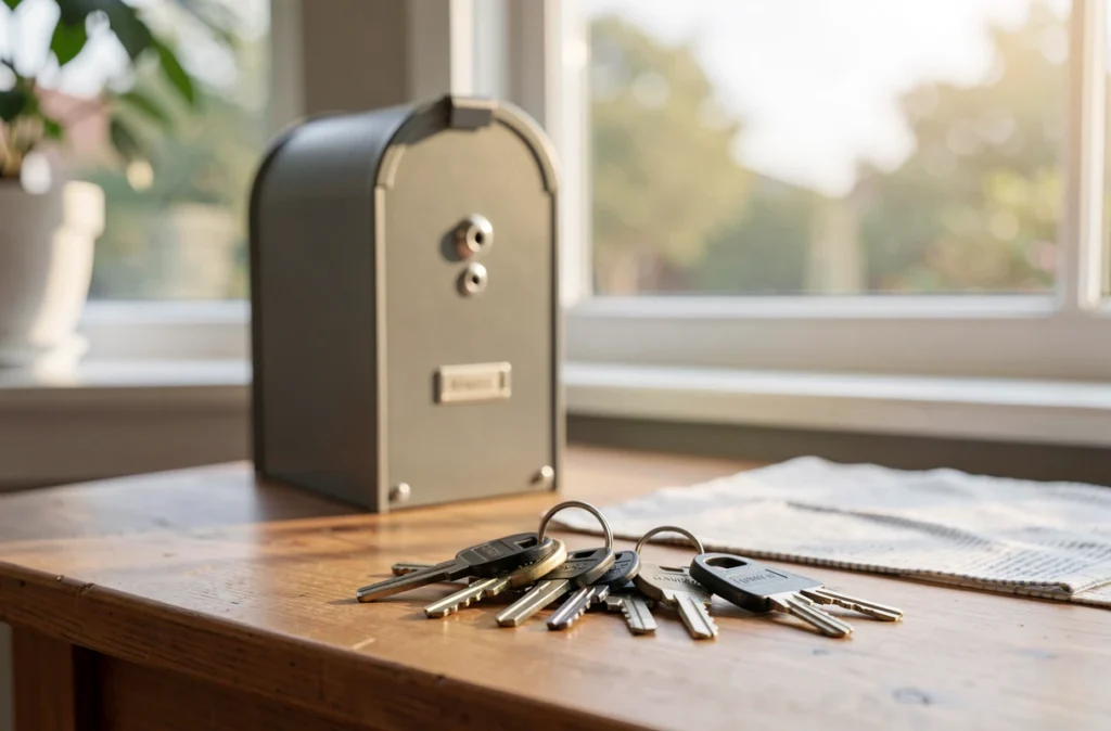 Clés d'un logement et boîte aux lettres près d'une fenêtre